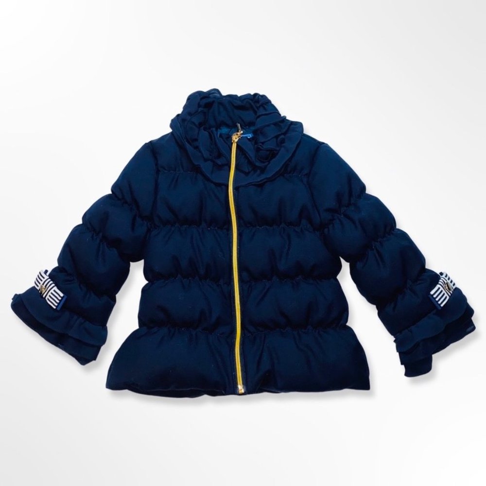 Nicholas & Bears Navy wool & down Puffer Jacket with frills and bows Size 4